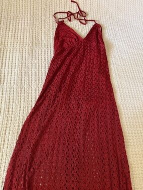 Forever 21 Burgundy Crochet Mini/Maxi Dress with Spaghetti Straps